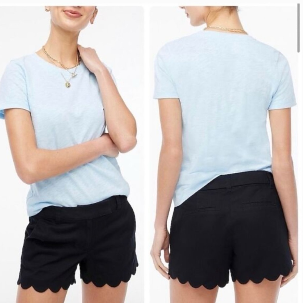 J Crew 4" Linen-Cotton Scalloped Hem Short Black - Size 10